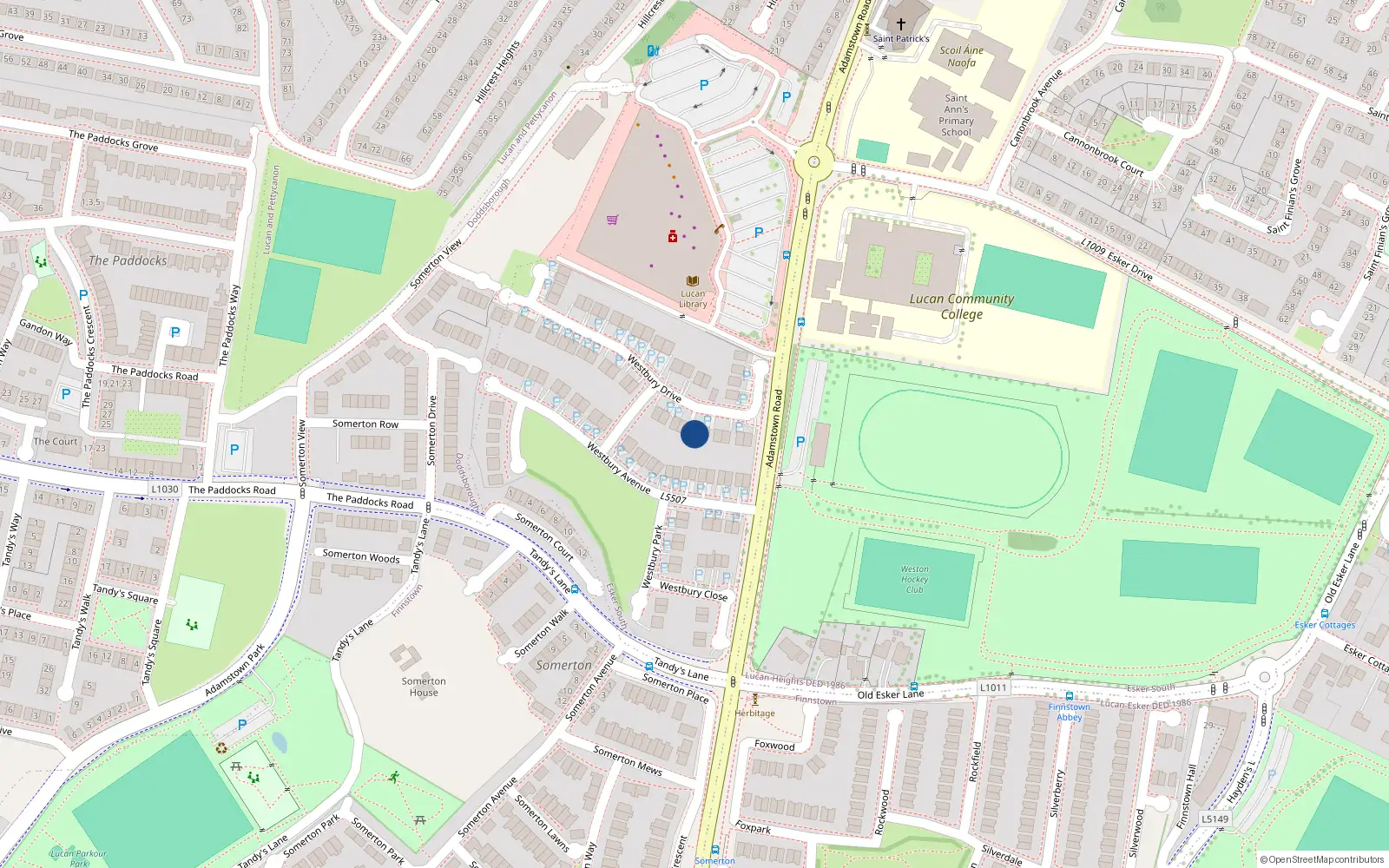 Overhead map showing the location of 9 Westbury Drive, Lucan