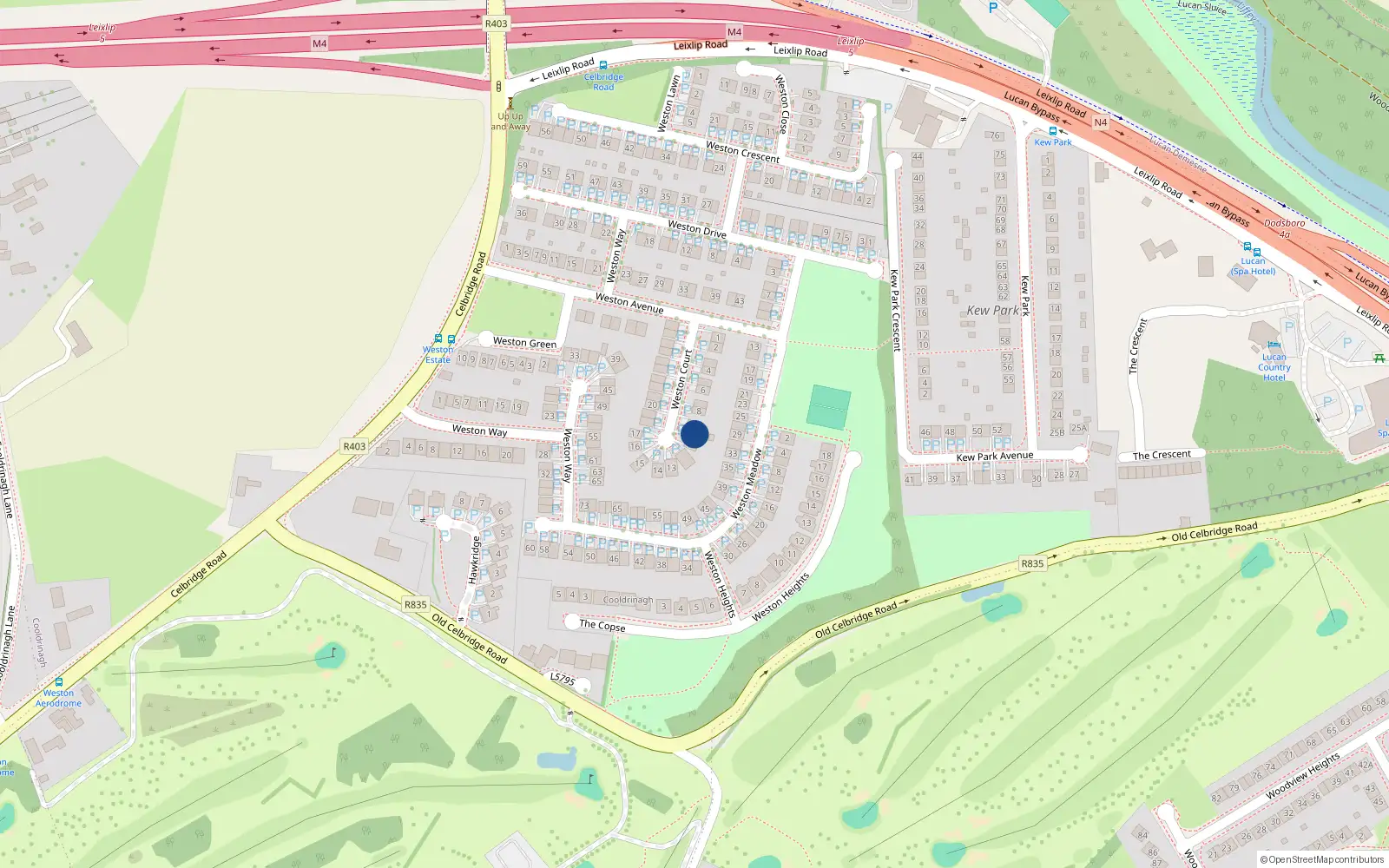 Overhead map showing the location of 9 Weston Court, Lucan