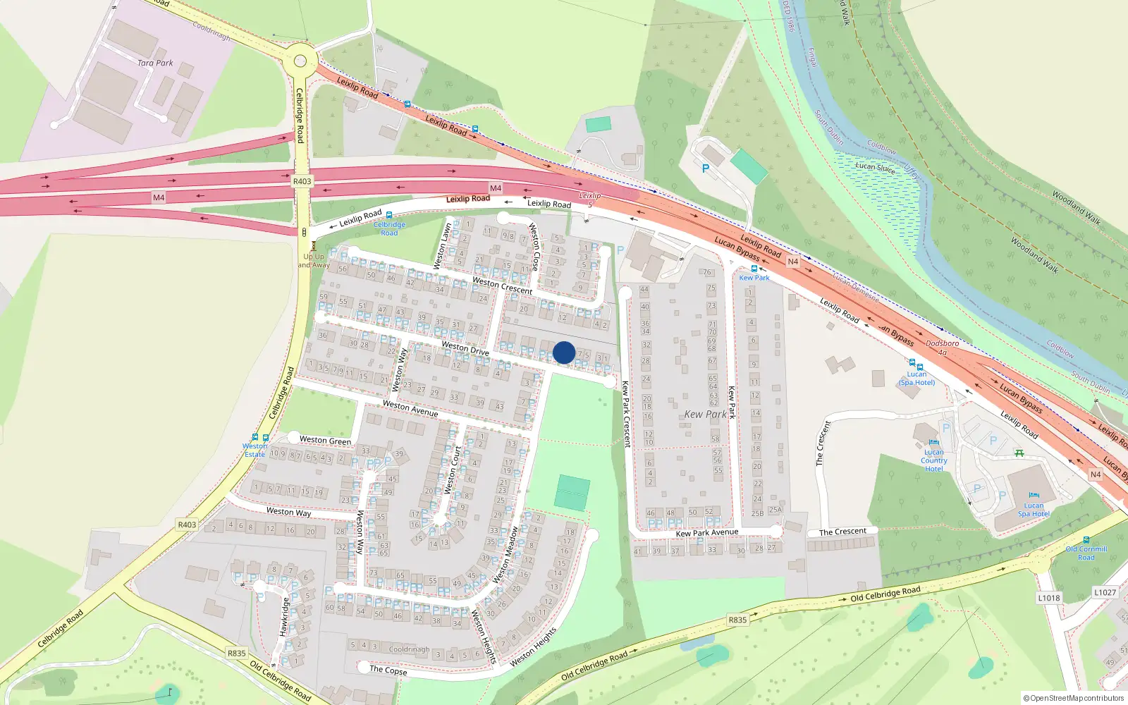 Overhead map showing the location of 9 Weston Drive, Lucan