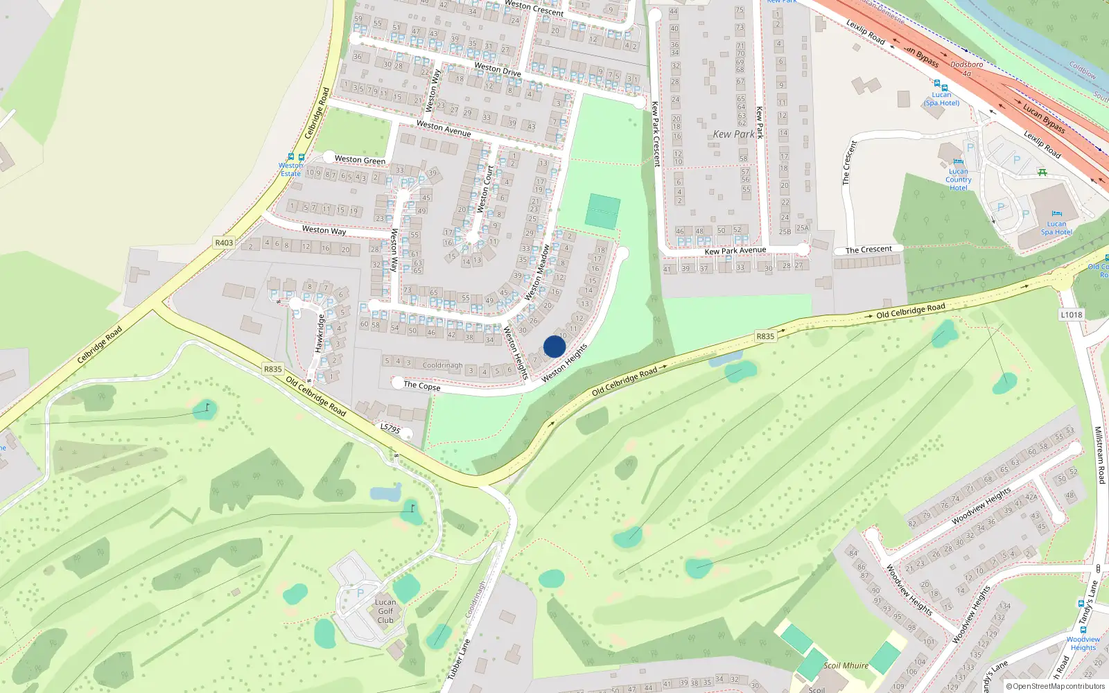 Overhead map showing the location of 9 Weston Heights, Lucan, Co Dublin