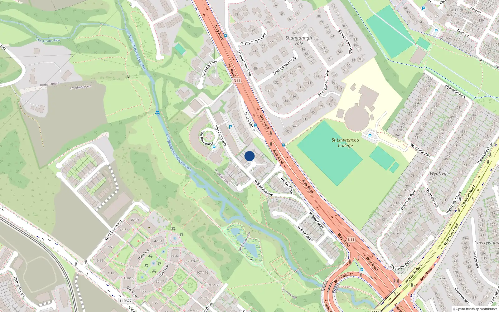 Overhead map showing the location of 9 Willow Park, Dublin 18