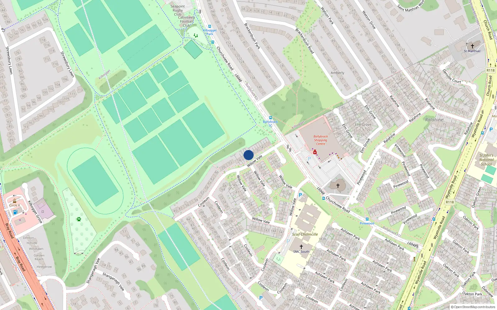 Overhead map showing the location of 9, 9 Willow Vale, Ballybrack