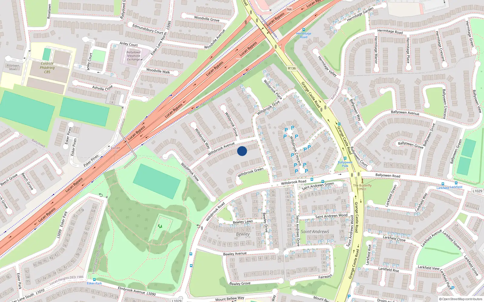 Overhead map showing the location of 9 Willsbrook Avenue, Lucan