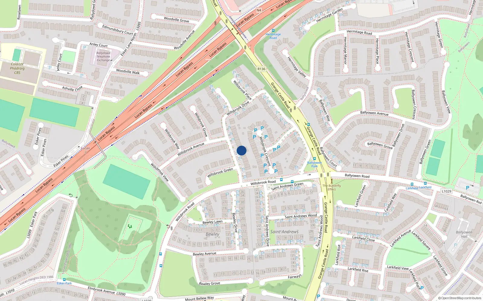 Overhead map showing the location of 9 Willsbrook Drive, Lucan