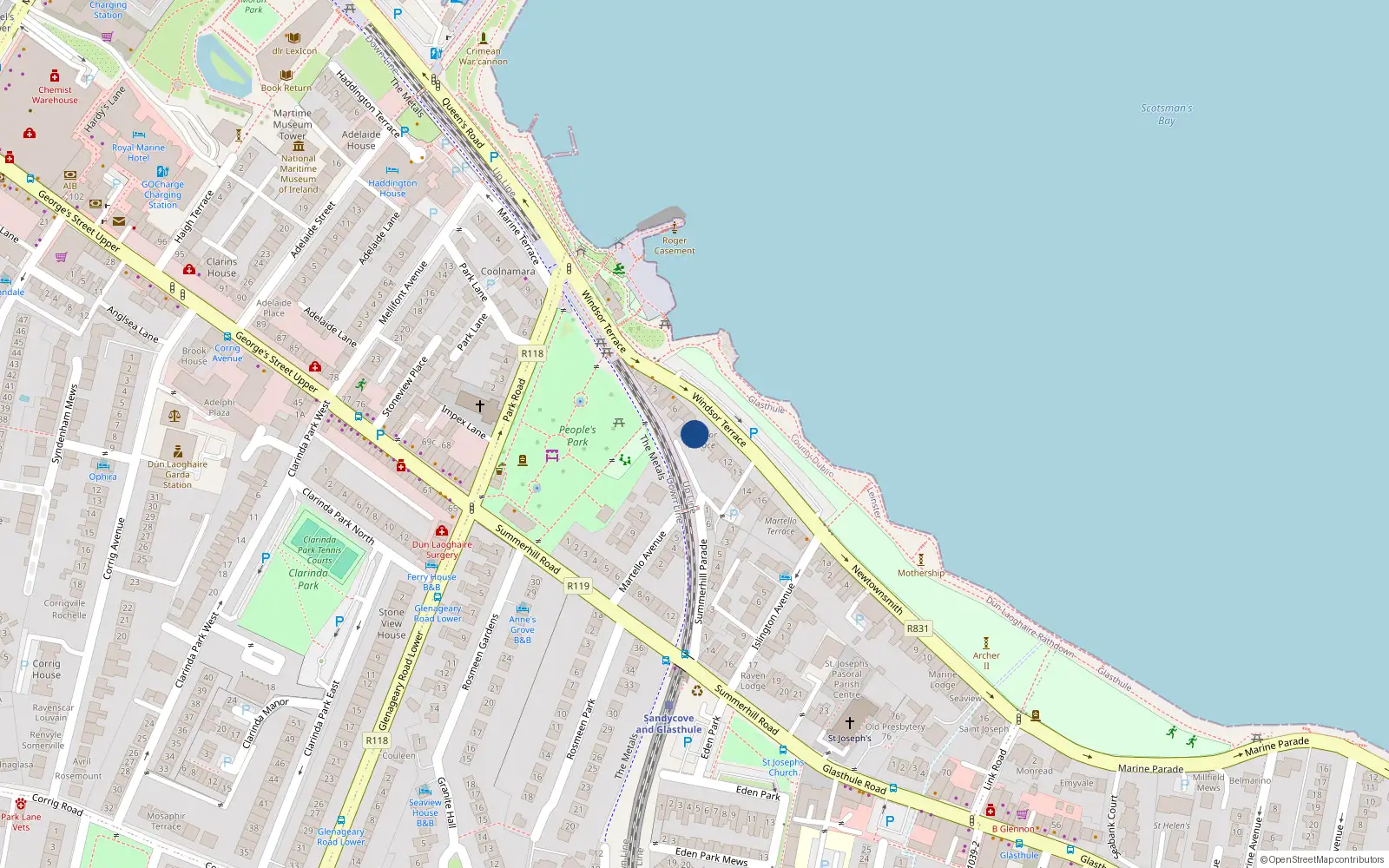 Overhead map showing the location of 9 Windsor Terrace, Sandycove