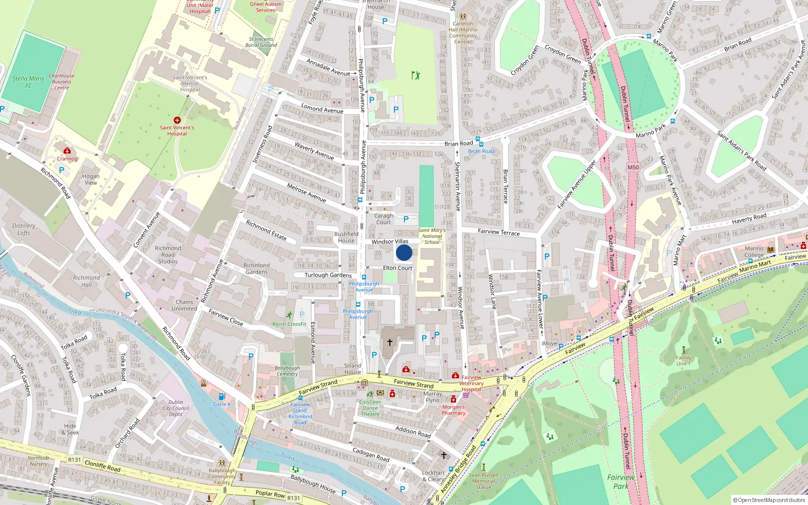 Overhead map showing the location of 9 Windsor Villas, Dublin 3