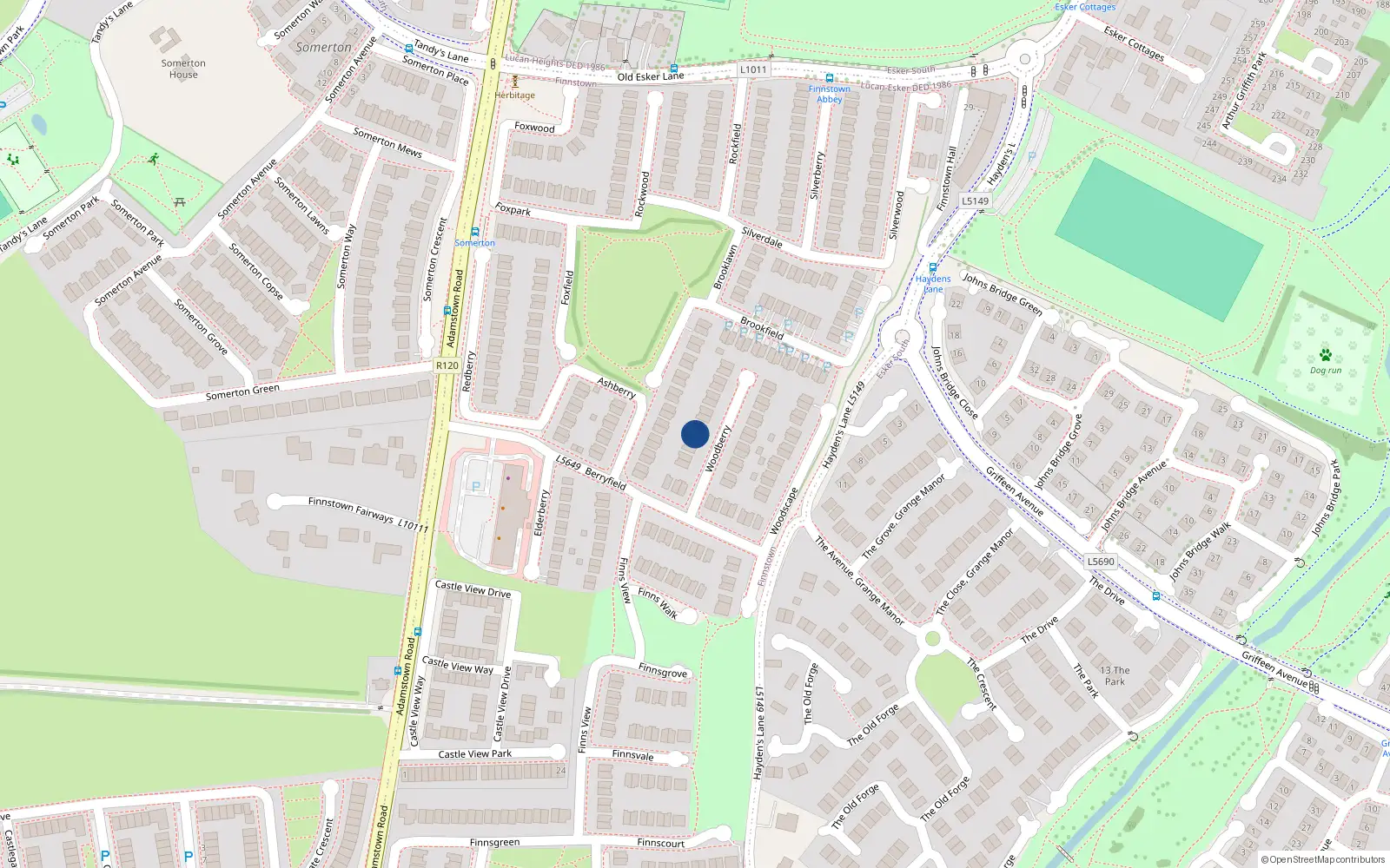 Overhead map showing the location of 9 Woodberry, Finnstown Priory, Lucan