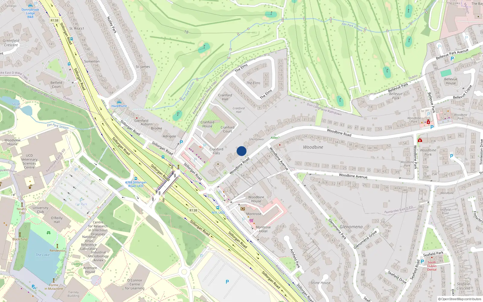 Overhead map showing the location of 9 Woodbine Road, Blackrock, Dublin