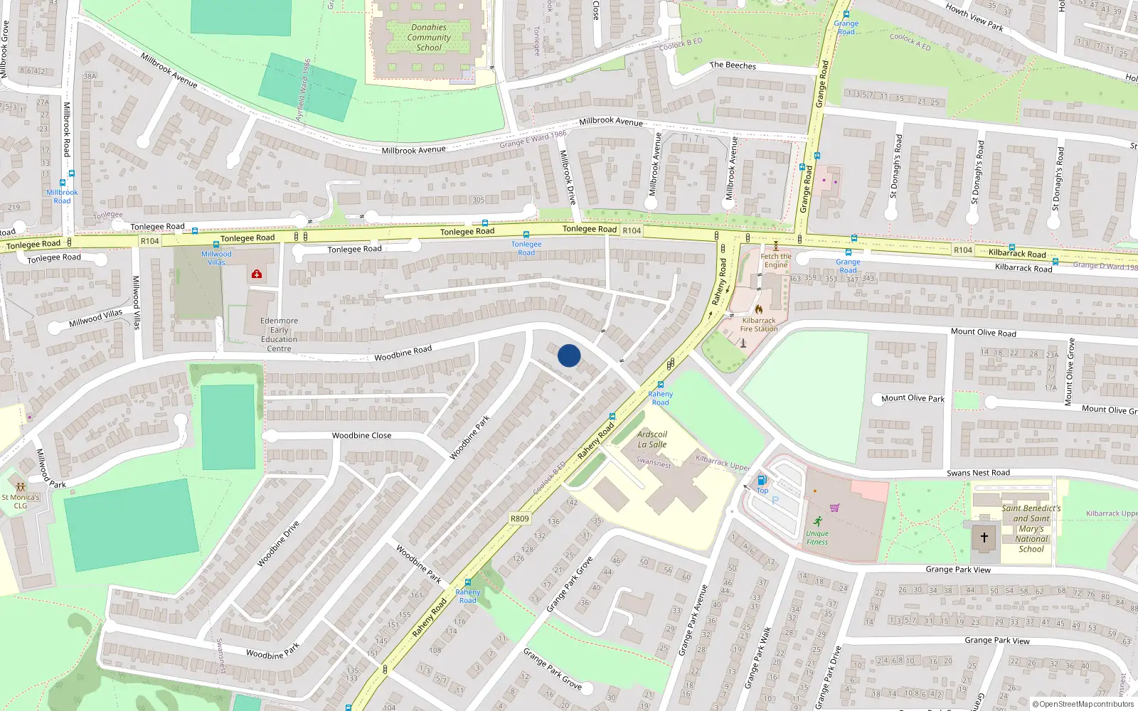 Overhead map showing the location of 9 Woodbine Road, Dublin 5