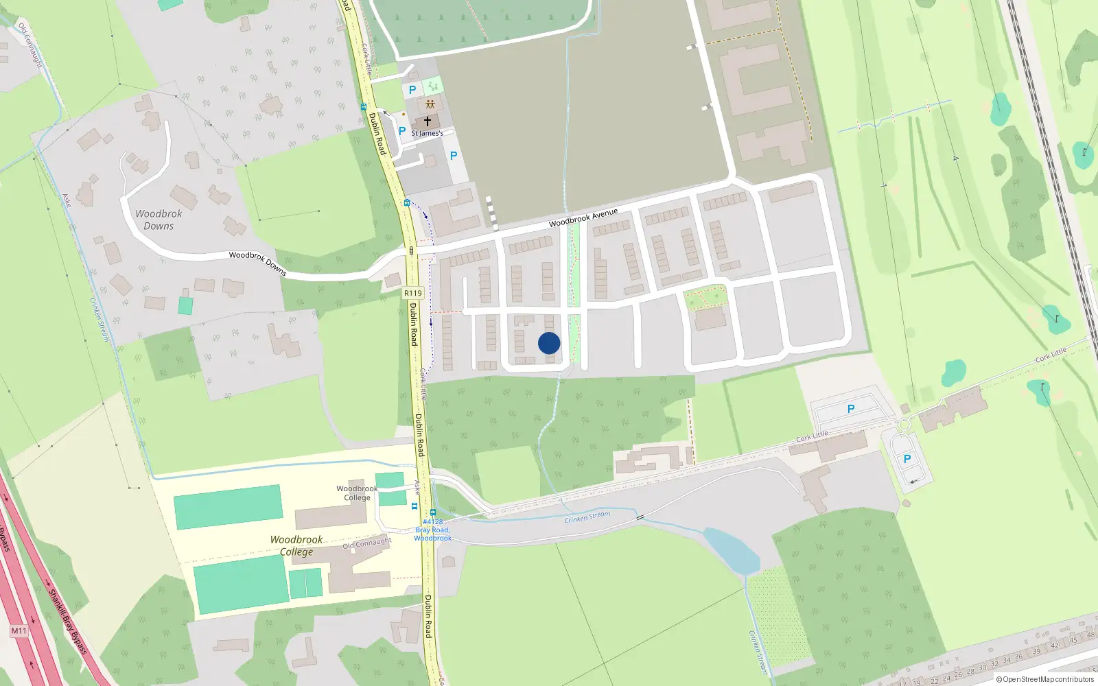 Overhead map showing the location of 9 Woodbrook Park, Bray