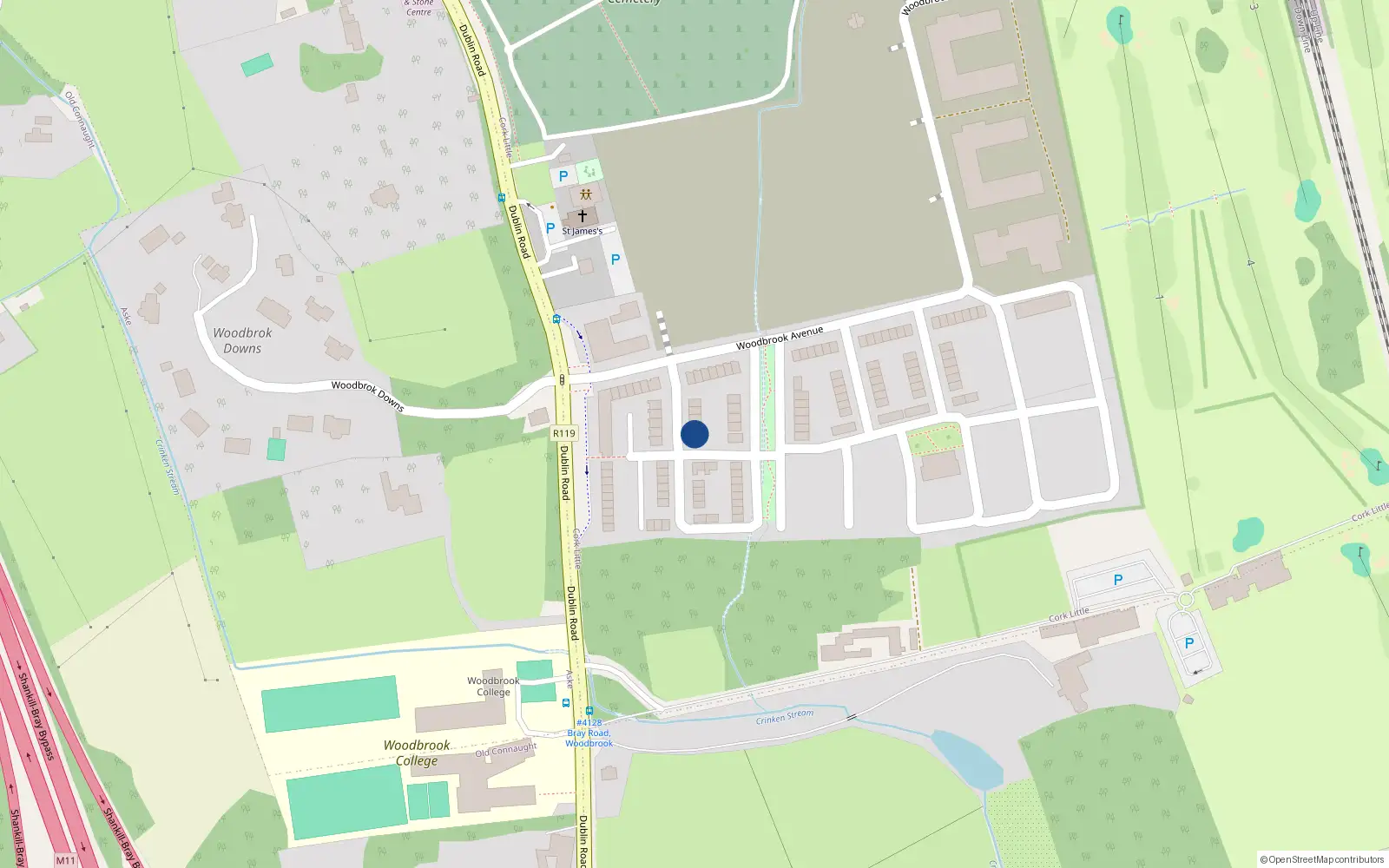 Overhead map showing the location of 9 Woodbrook Way, Bray
