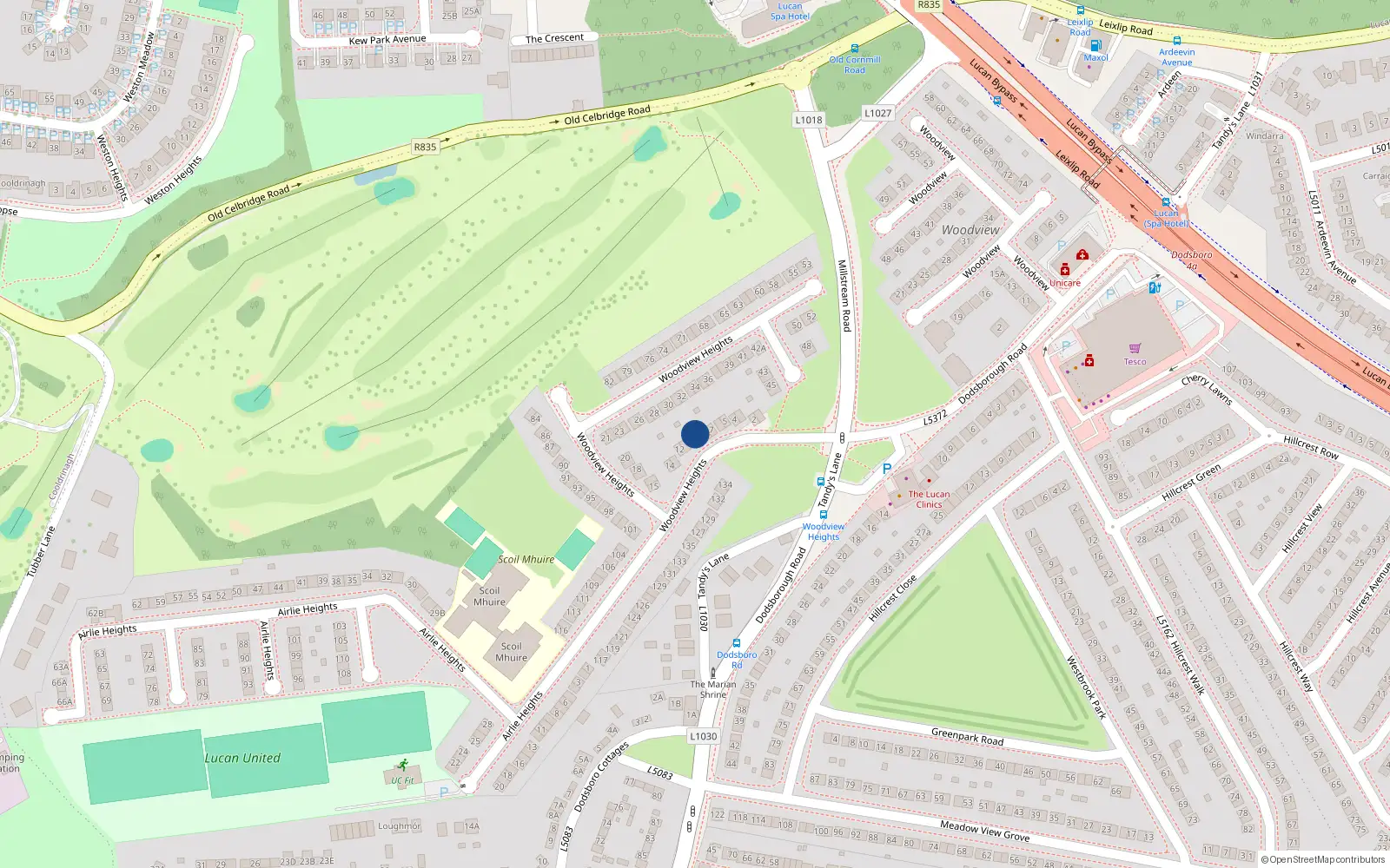 Overhead map showing the location of 9 Woodview Heights, Lucan, Dublin
