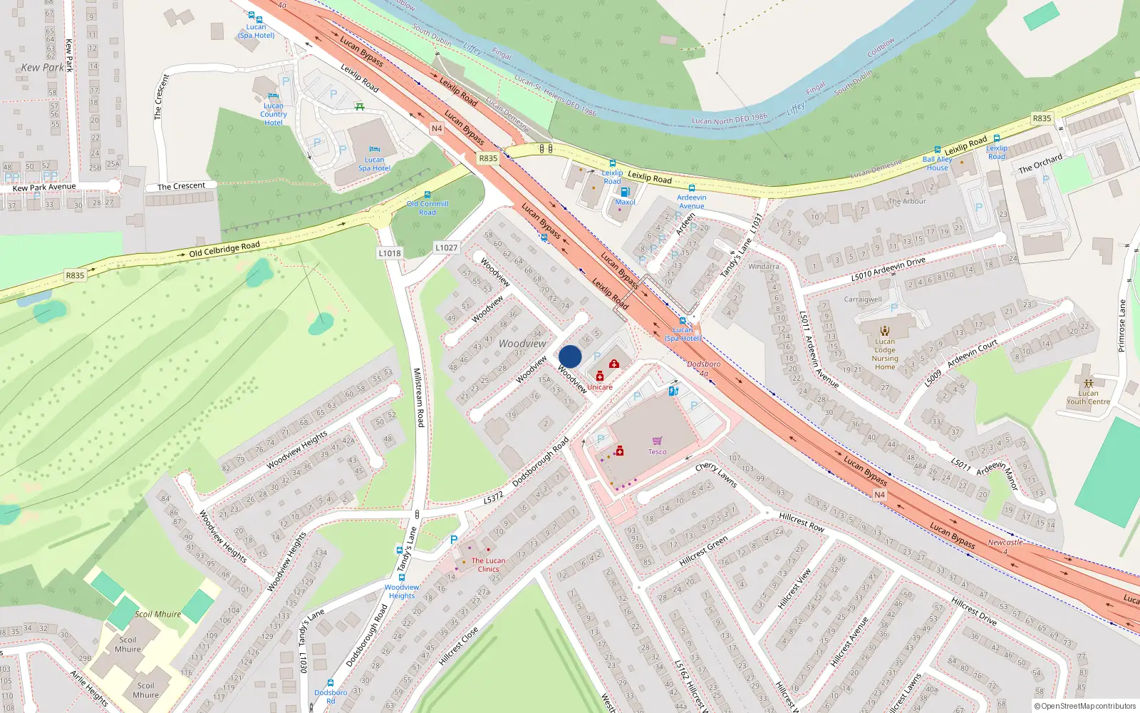 Overhead map showing the location of 9 Woodview, Lucan