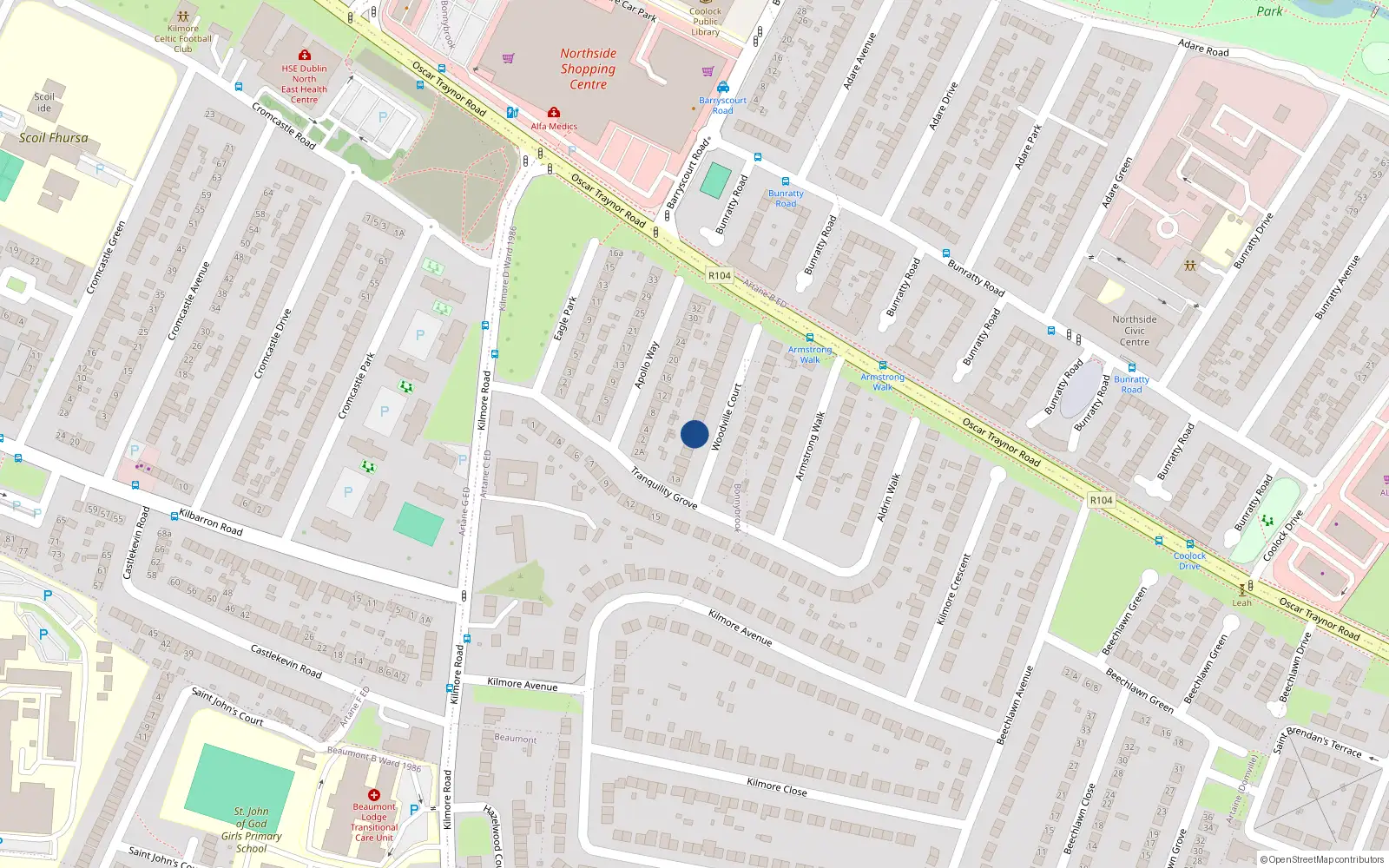 Overhead map showing the location of 9 Woodville Court, Dublin 5
