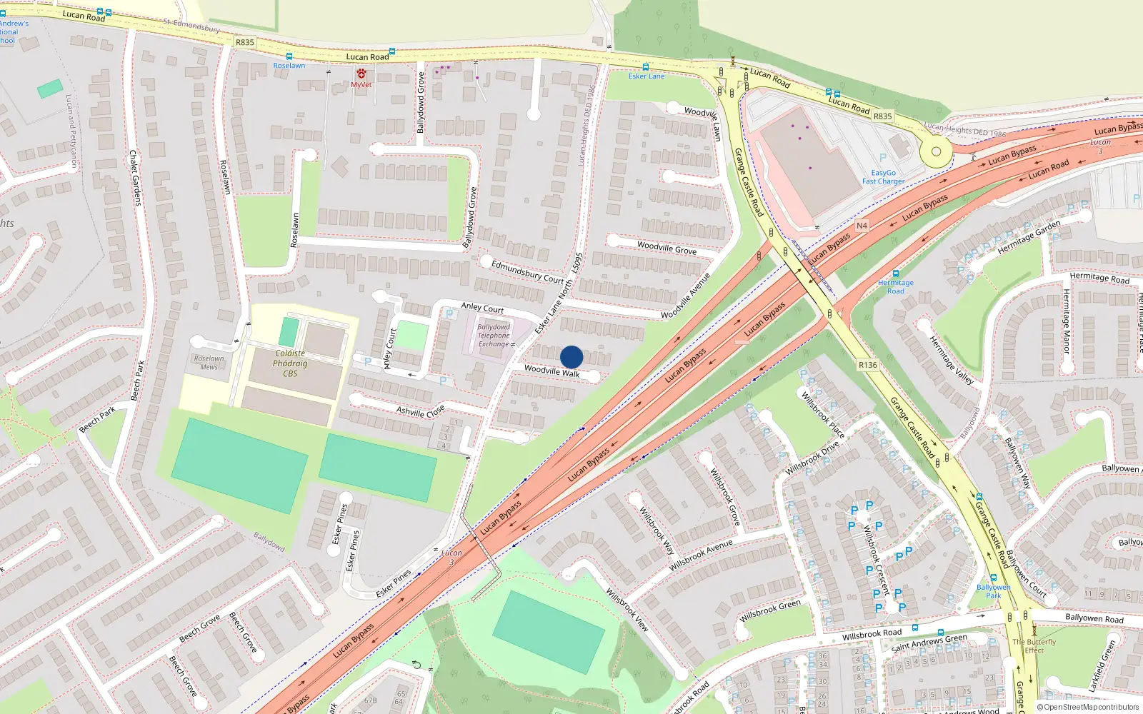 Overhead map showing the location of 9 Woodville Walk, Lucan, Dublin