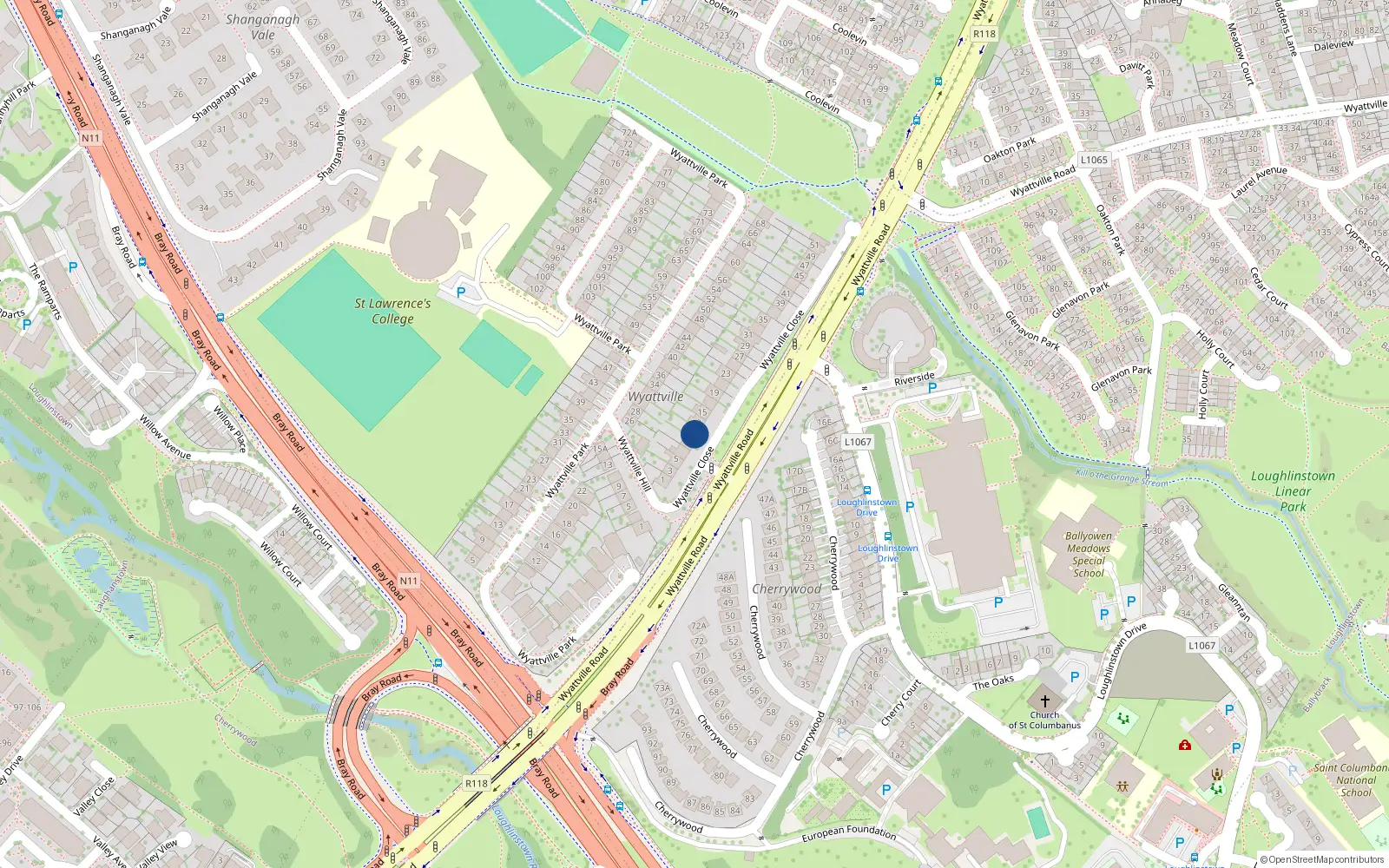 Overhead map showing the location of 9 Wyattville Close, Dublin