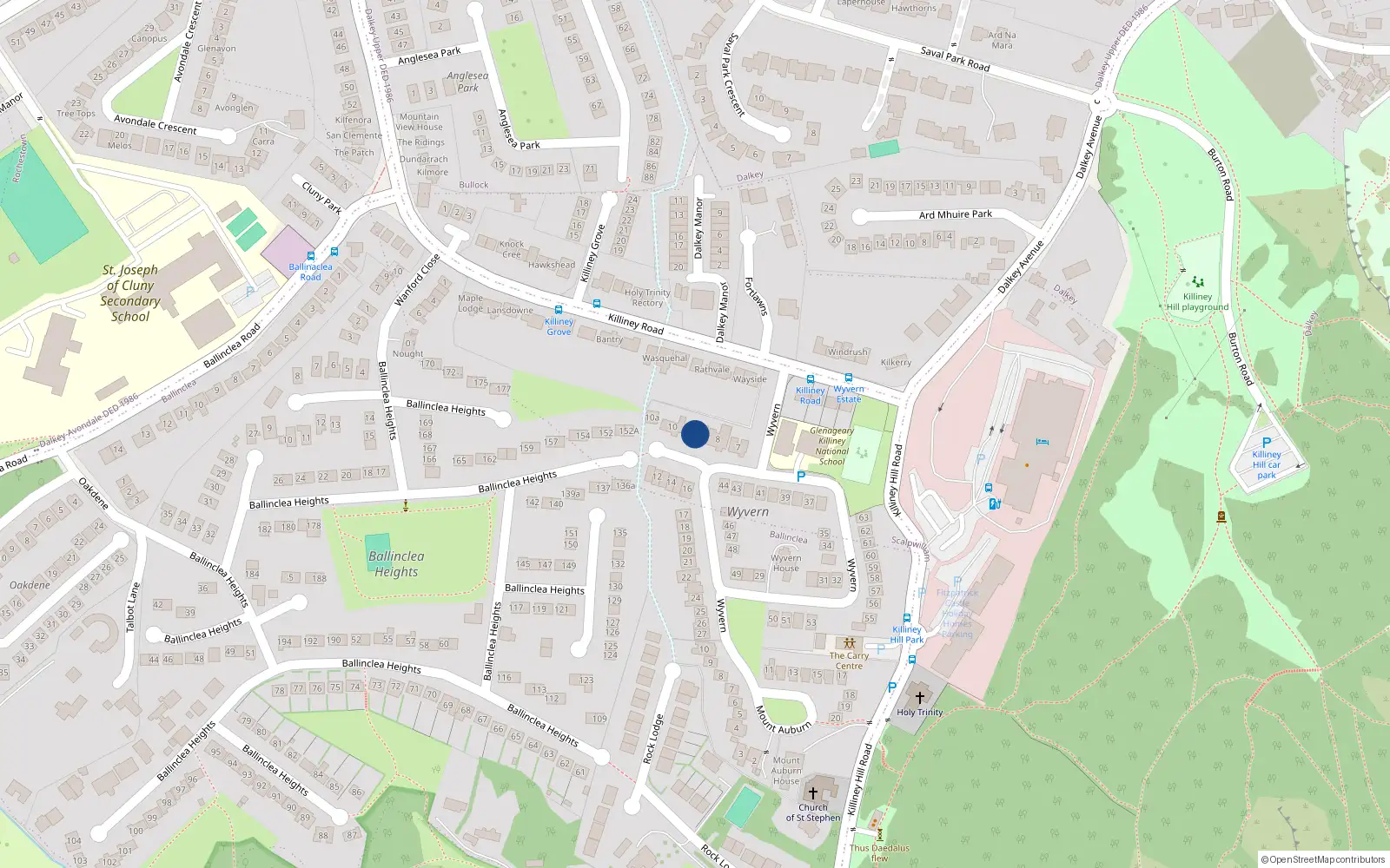 Overhead map showing the location of 9 Wyvern, Killiney