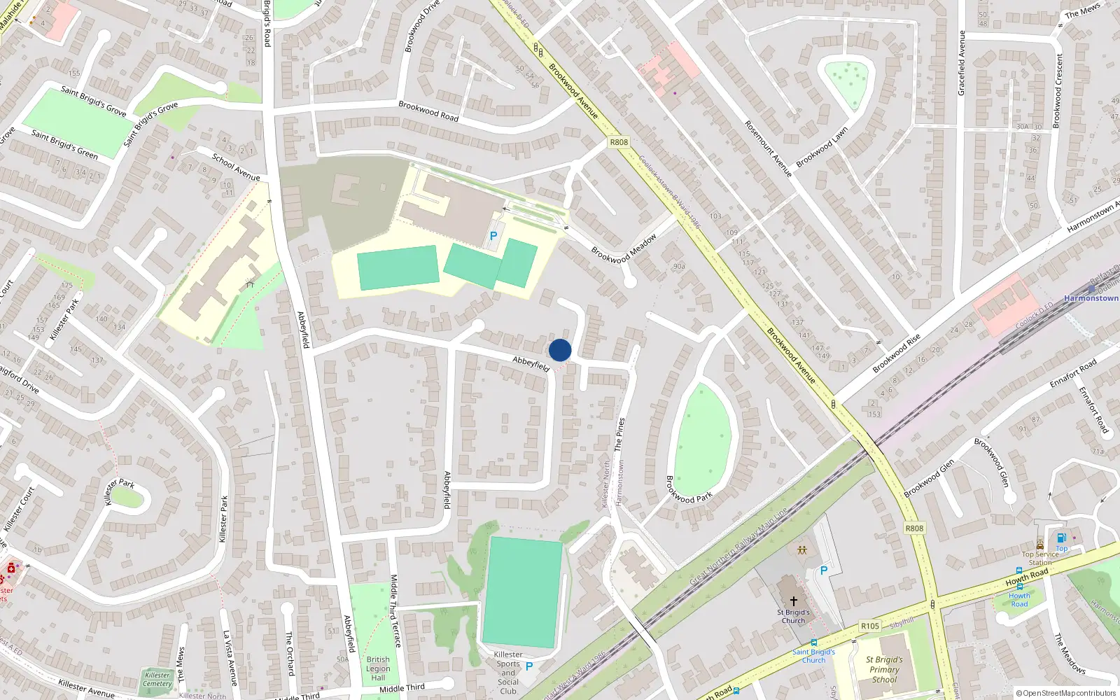 Overhead map showing the location of 90 Abbeyfield, Dublin 5