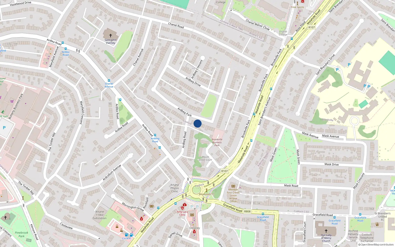 Overhead map showing the location of 90 Ardbeg Park, Dublin 5