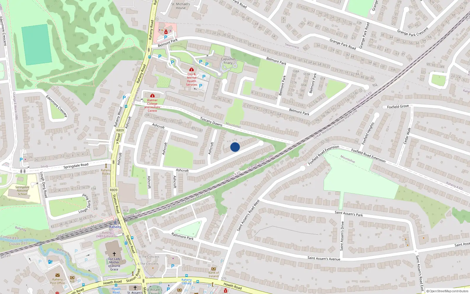 Overhead map showing the location of 90 Ashcroft, Raheny, Dublin 5