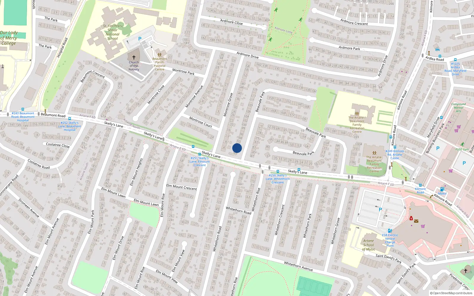 Overhead map showing the location of 90 Beauvale Park, Dublin 5