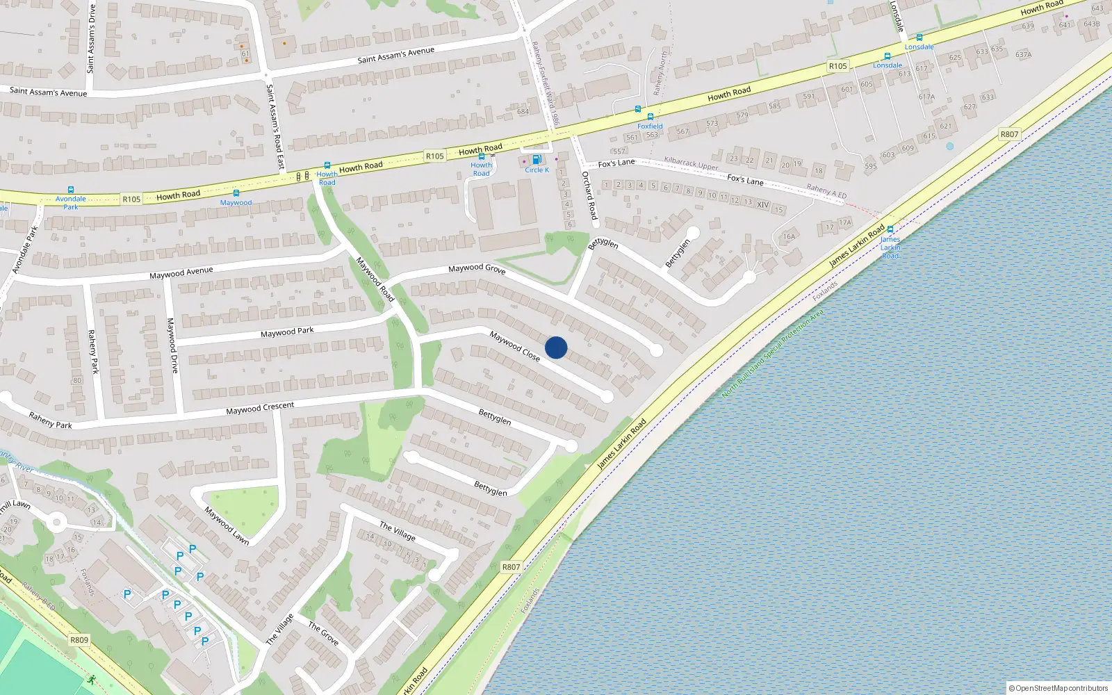 Overhead map showing the location of 90 Bettyglen, Raheny, Dublin 5