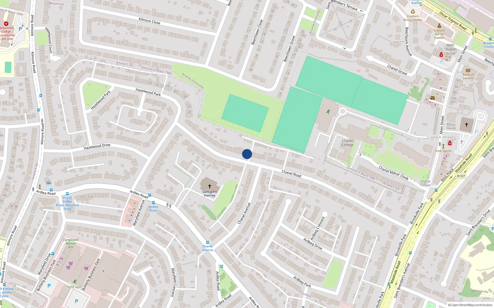 Overhead map showing the location of 90 Chanel Road, Artane, Dublin 5