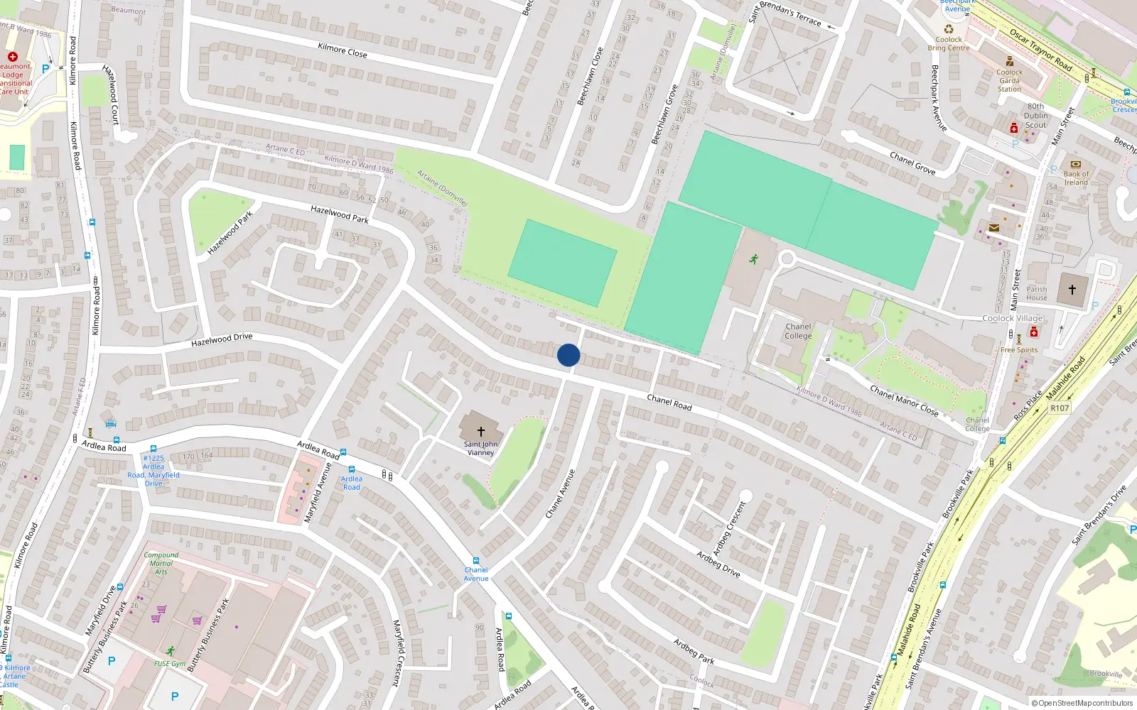 Overhead map showing the location of 90 Chanel Road, Dublin 5