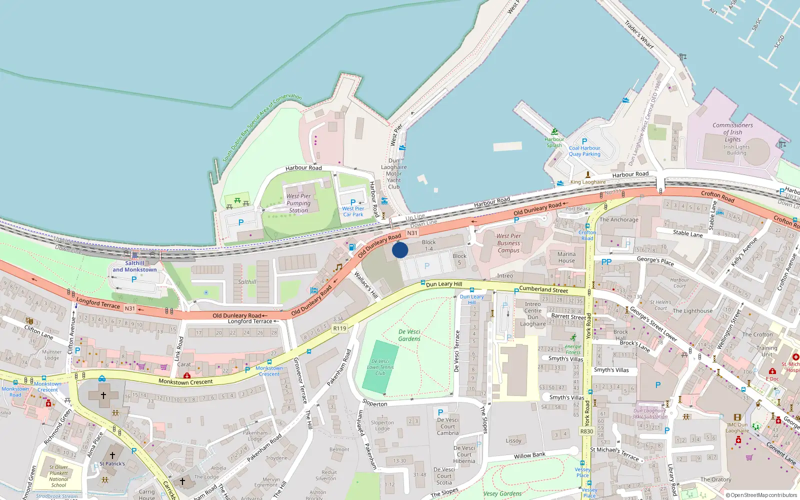 Overhead map showing the location of 90 Clearwater Cove, Old Dun Laoghaire Road, Dun Laoghaire