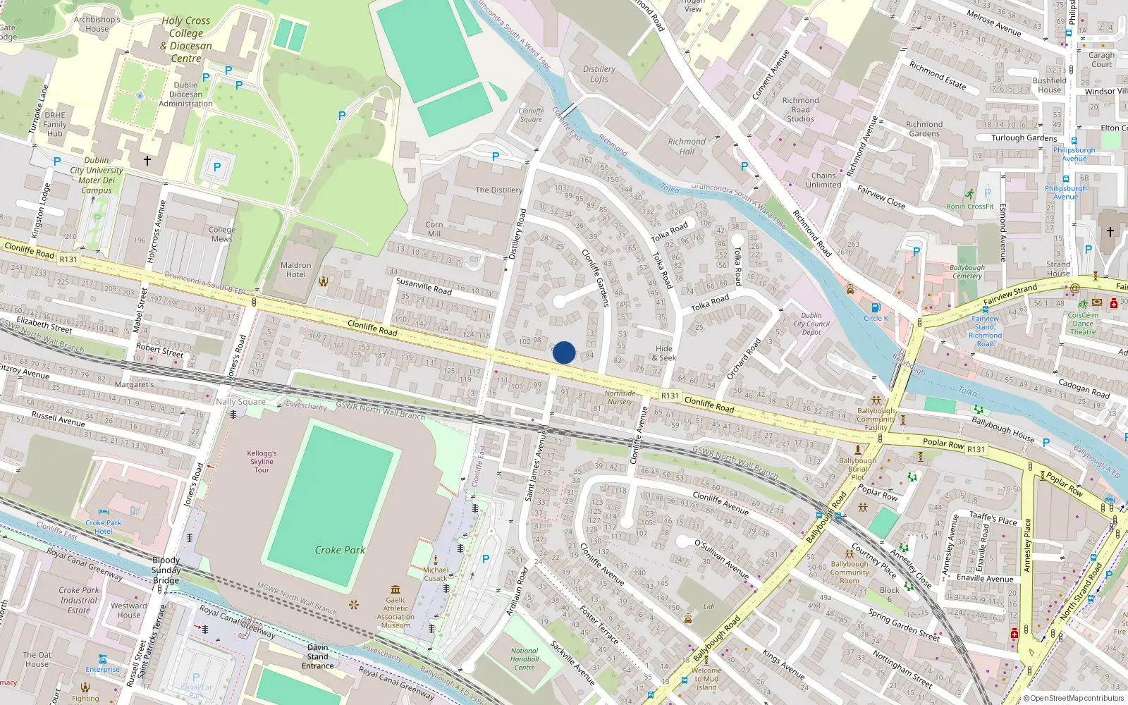 Overhead map showing the location of 90 Clonliffe Road, Dublin 3, Dublin