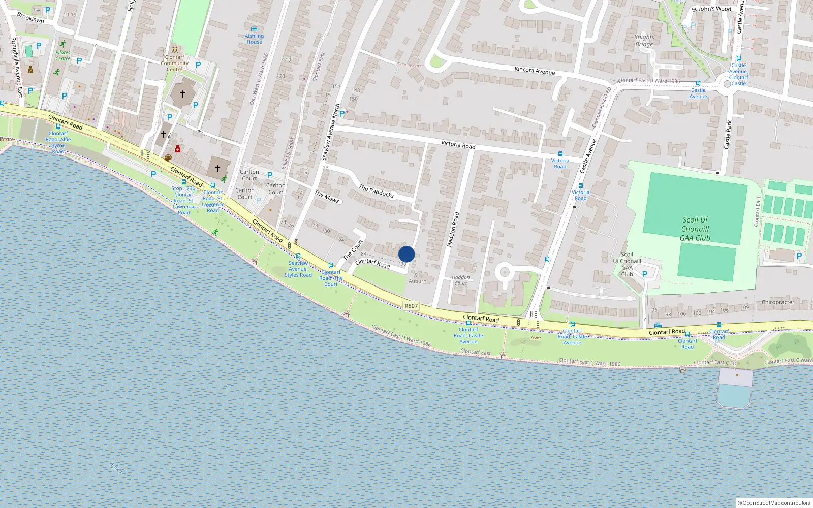 Overhead map showing the location of 90 Clontarf Road, Dublin 3