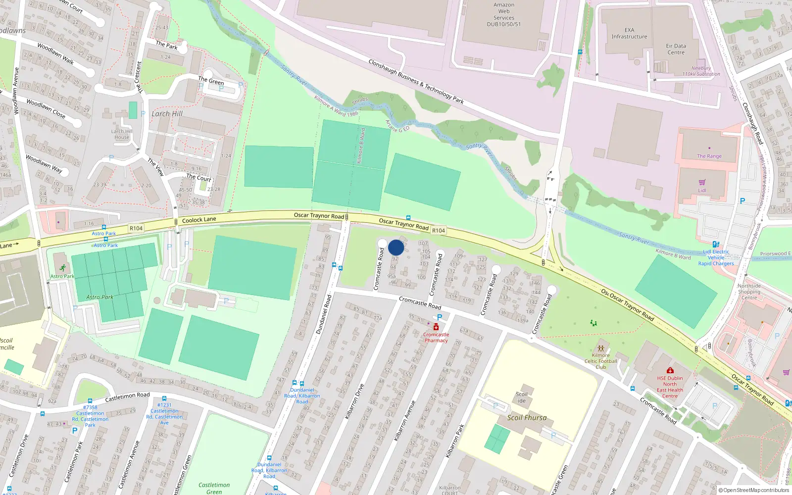 Overhead map showing the location of 90 Cromcastle Road, Kilmore, Dublin 5