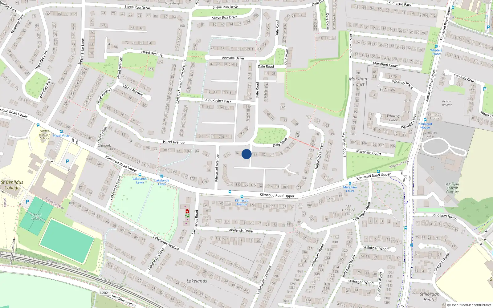 Overhead map showing the location of 90 Dale Road, Blackrock, Dublin