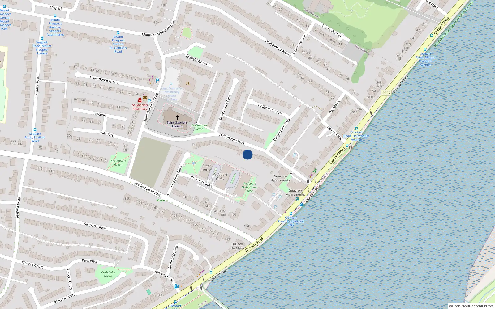 Overhead map showing the location of 90 Dollymount Park, Clontarf, Dublin 3