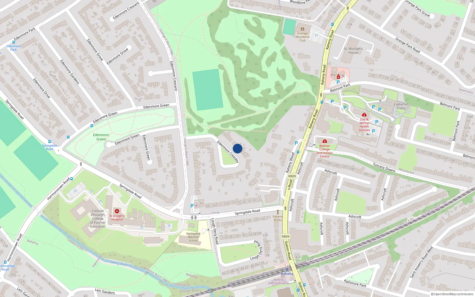 Overhead map showing the location of 90 Edenmore Crescent, Edenmore, Raheny Dublin 5