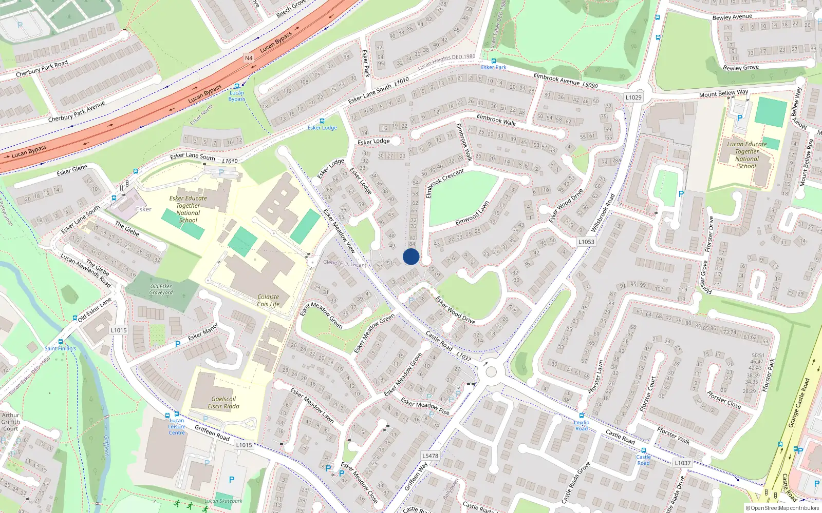 Overhead map showing the location of 90 Elmbrook Crescent, Lucan