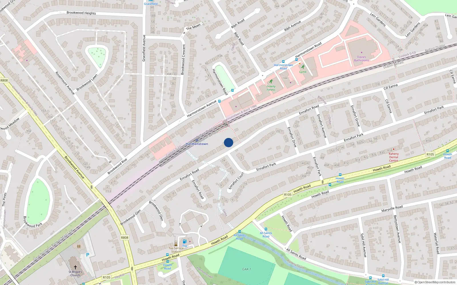 Overhead map showing the location of 90 Ennafort Road, Dublin 5