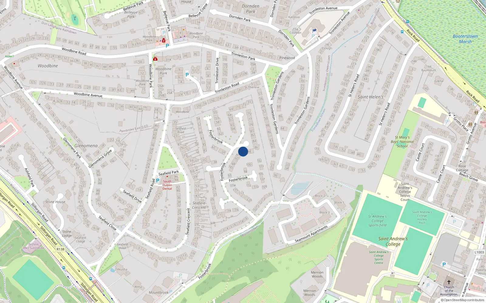 Overhead map showing the location of 90 Fosterbrook, Blackrock