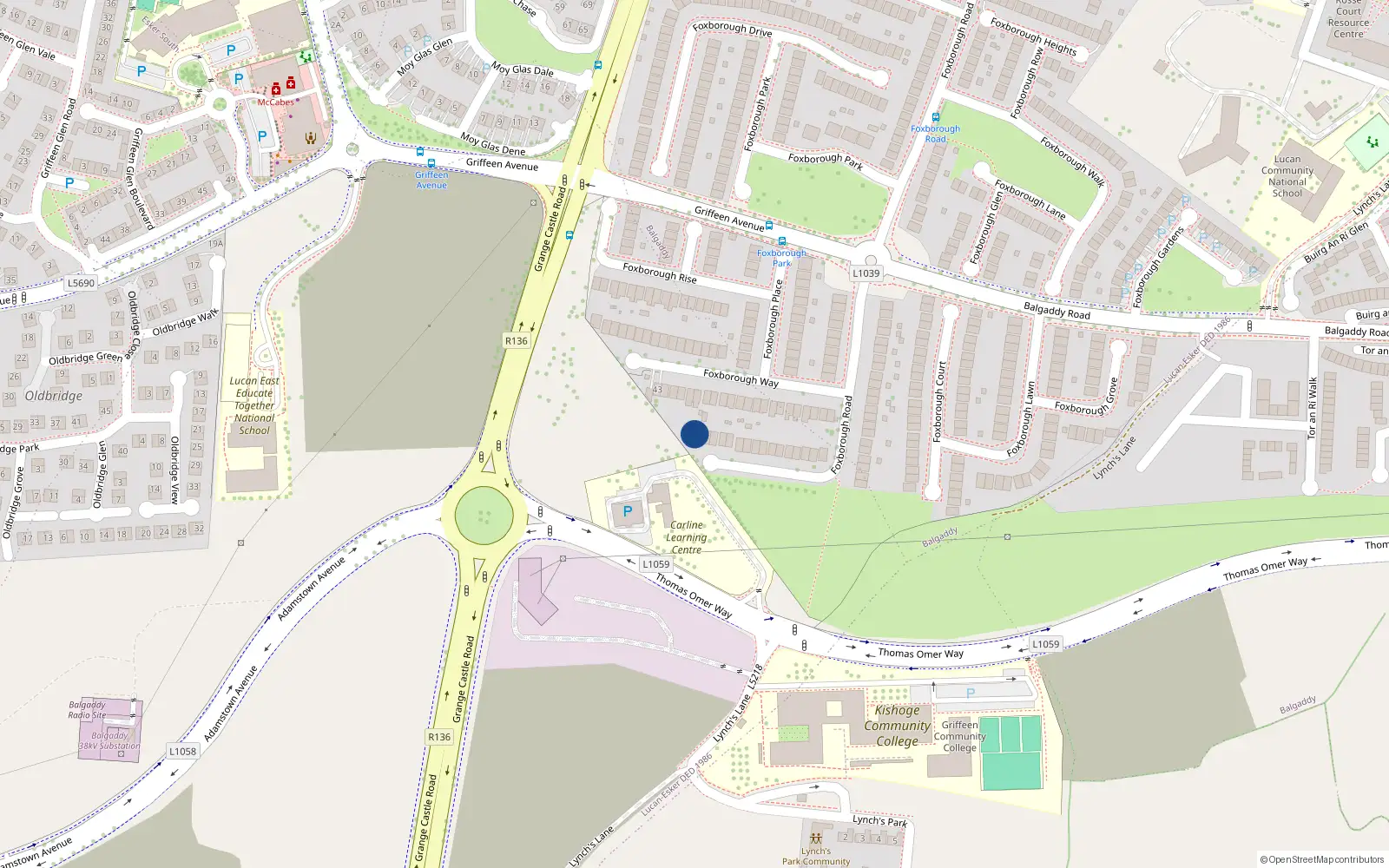 Overhead map showing the location of 90 Foxbourough Road, Balgaddy