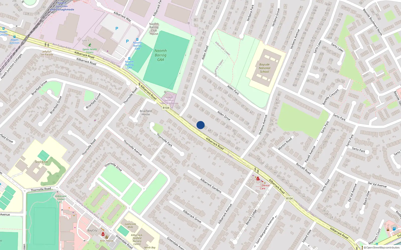 Overhead map showing the location of 90 Kilbarrack Road, Raheny, Dublin 5