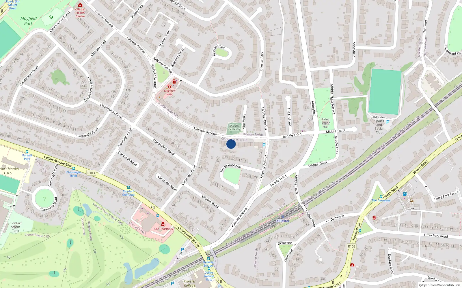 Overhead map showing the location of 90 Killester Avenue, Dublin 5