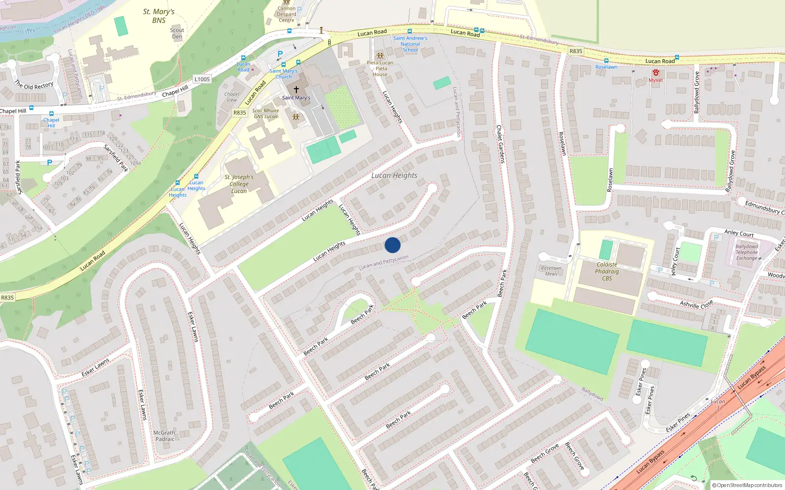 Overhead map showing the location of 90 Lucan Heights, Lucan