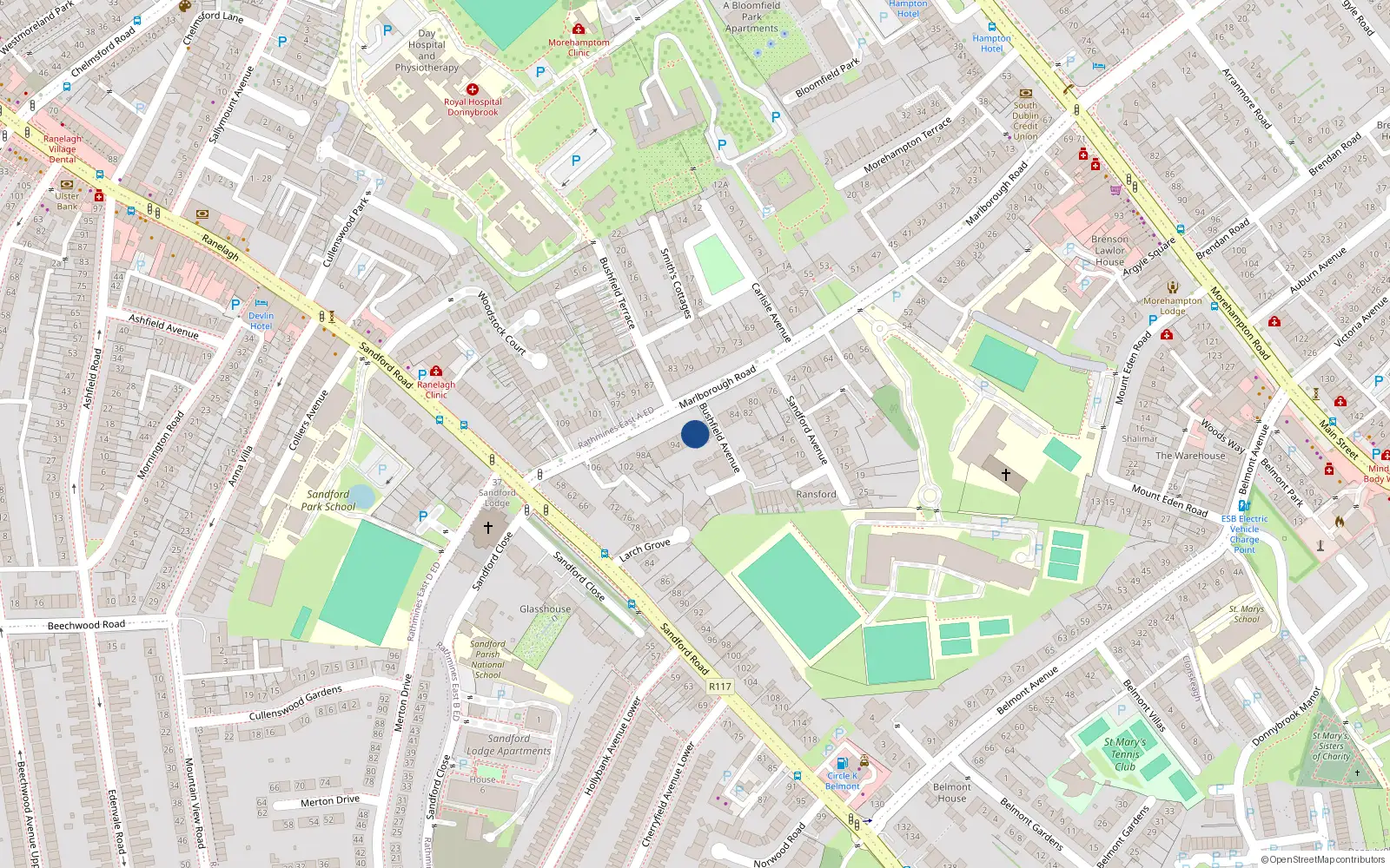 Overhead map showing the location of 90 Marlborough Road, Donnybrook