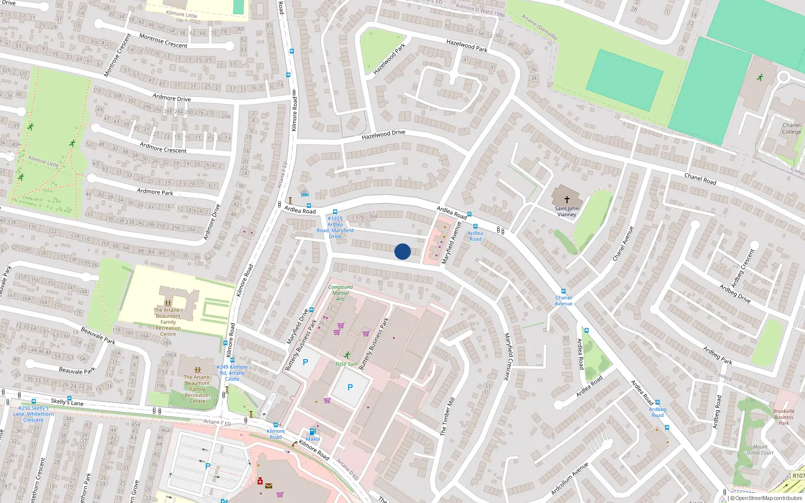 Overhead map showing the location of 90 Maryfield Crescent, Artane, Dublin 5