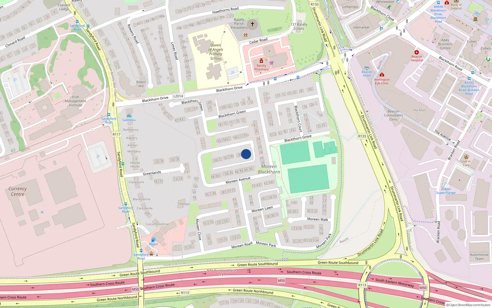 Overhead map showing the location of 90 Moreen Avenue, Dublin 16
