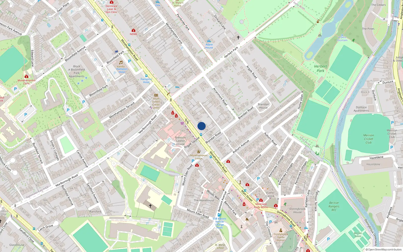 Overhead map showing the location of 90 Morehampton Road, Dublin 4