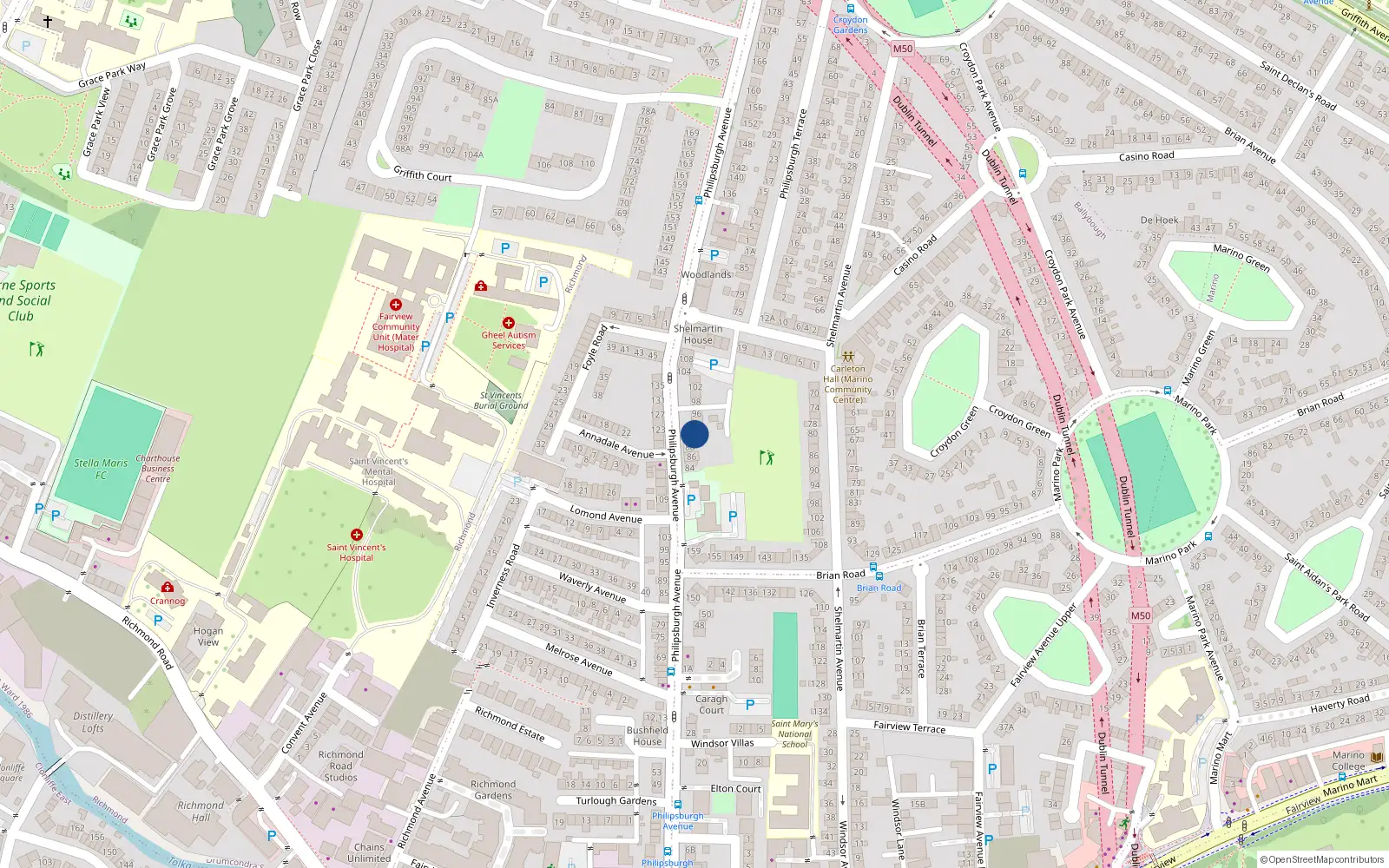 Overhead map showing the location of 90 Philipsburgh Avenue, Dublin 3