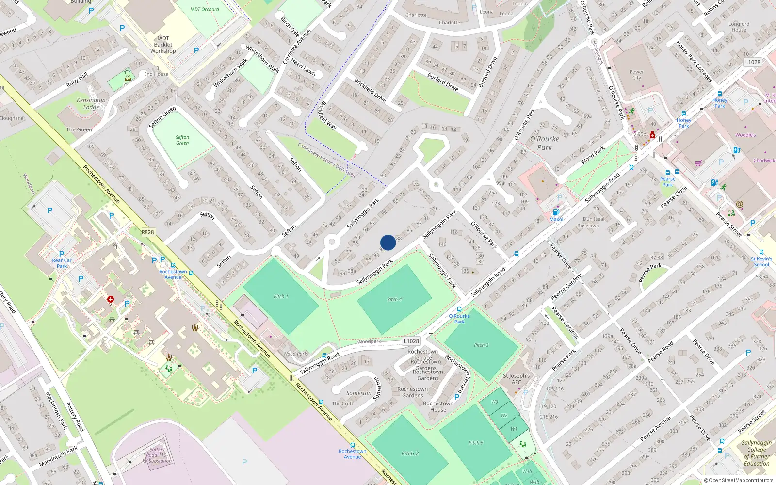 Overhead map showing the location of 90 Sallynoggin Park, Dún Laoghaire