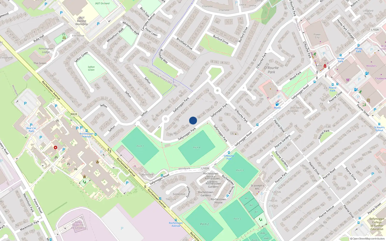 Overhead map showing the location of 90 Sallynoggin Park, Sallynoggin