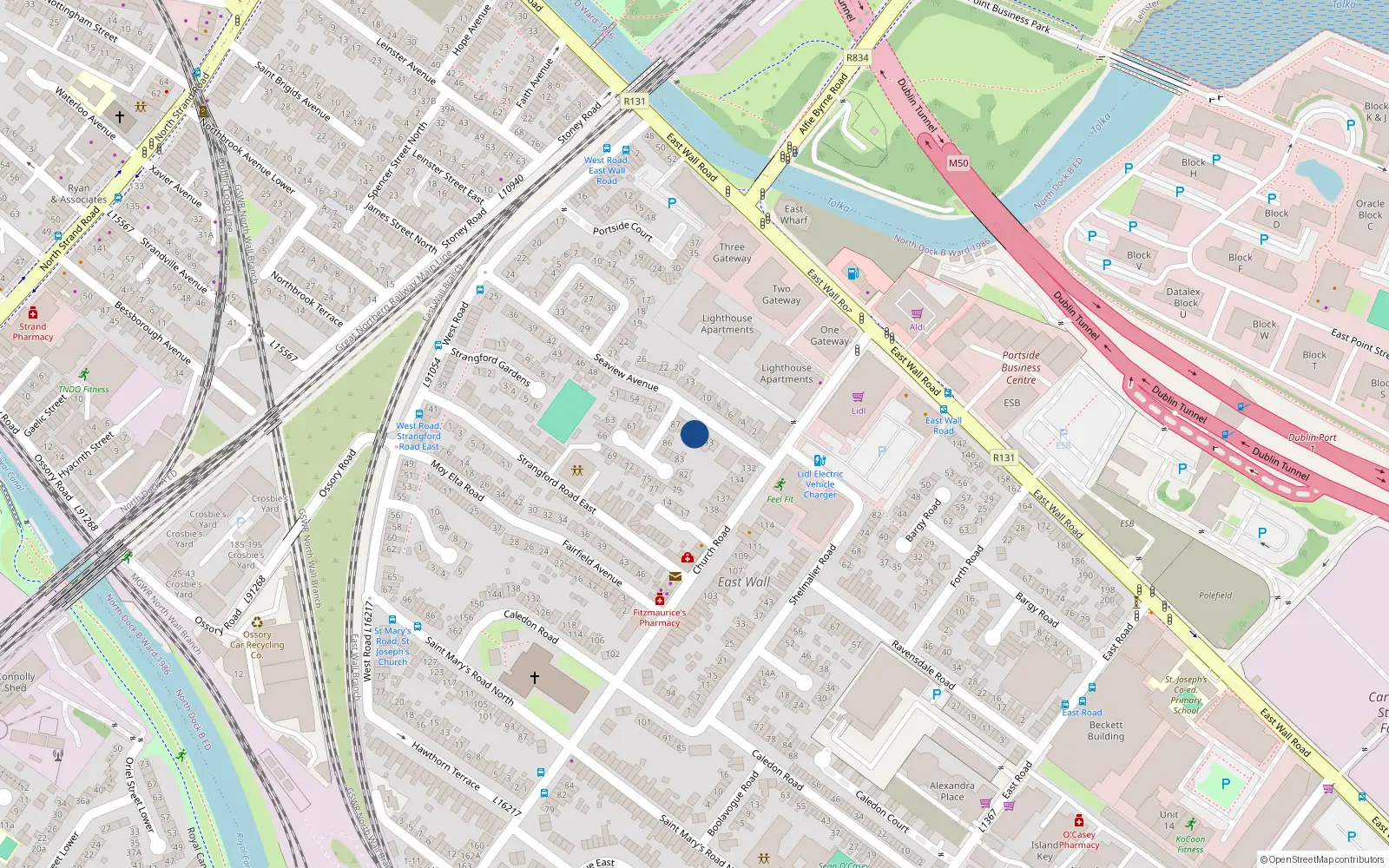 Overhead map showing the location of 90, Seaview Avenue, East Wall Dublin 3
